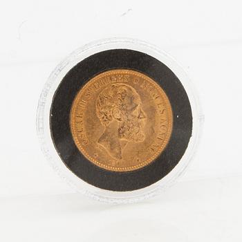 Gold coin Sweden, Oscar II 20 kr, 1877.