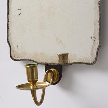 A pair of Gustavian engraved glass one-branch girandole mirrors by N. Meunier (master in Stockholm 1754-97).