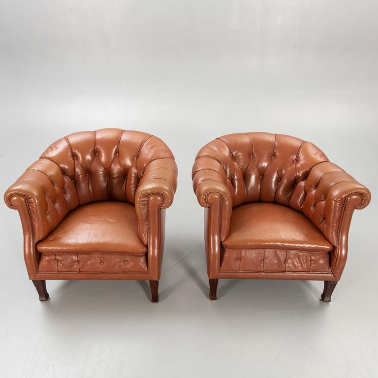 Armchairs, "Club armchair", table, first half of the 20th century.