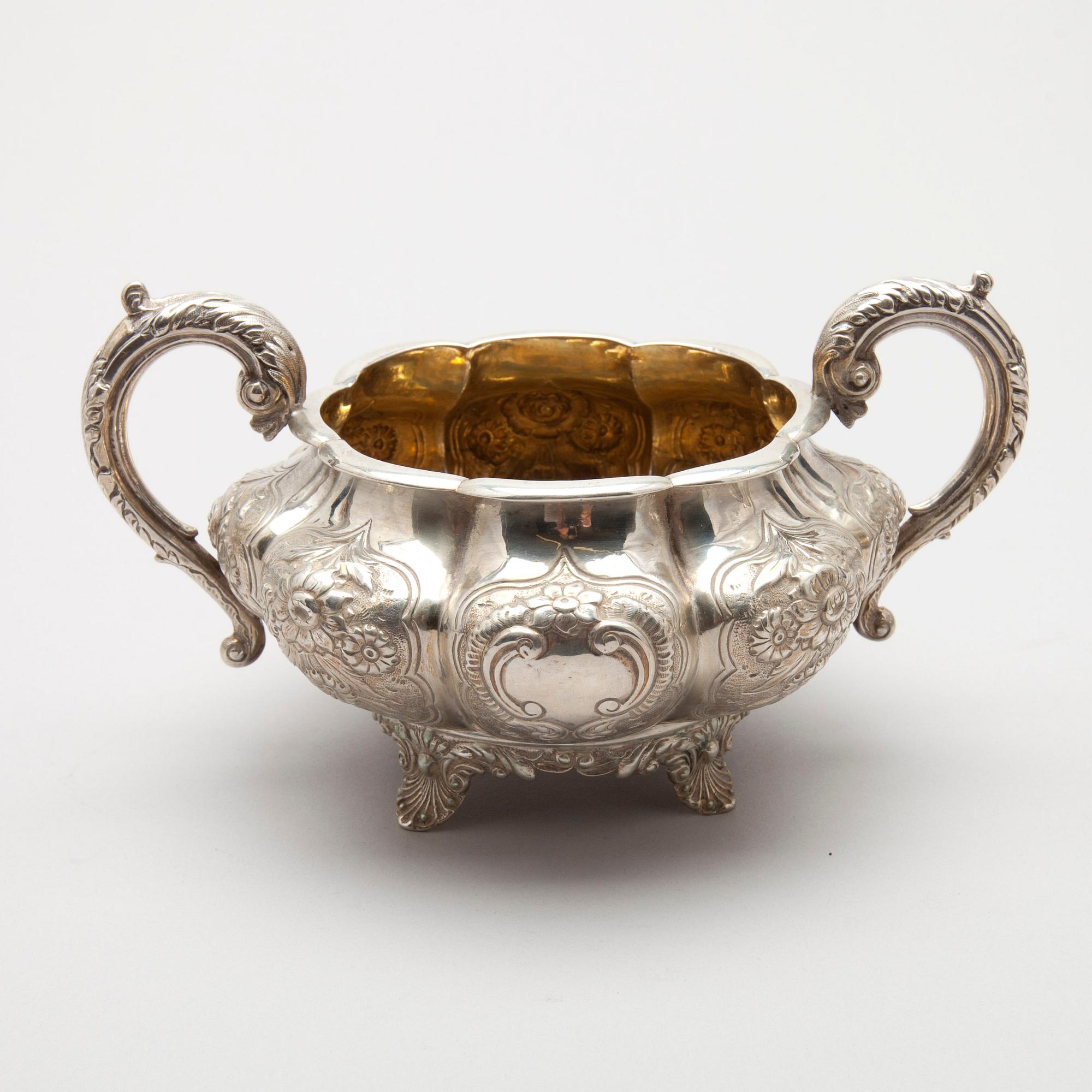 KAFFE- / TESERVIS, 4 delar, silver, London 1836, England.  Tot. vikt ca 2224 g.