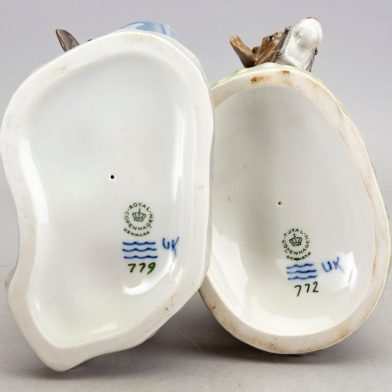 FIGURINER, 5 st, Royal Copenhagen Danmark porslin sent 1900-tal.