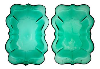 544. A pair of Estrid Ericson green glass dishes, Gullaskruf for Svenskt Tenn 1940's-60's.