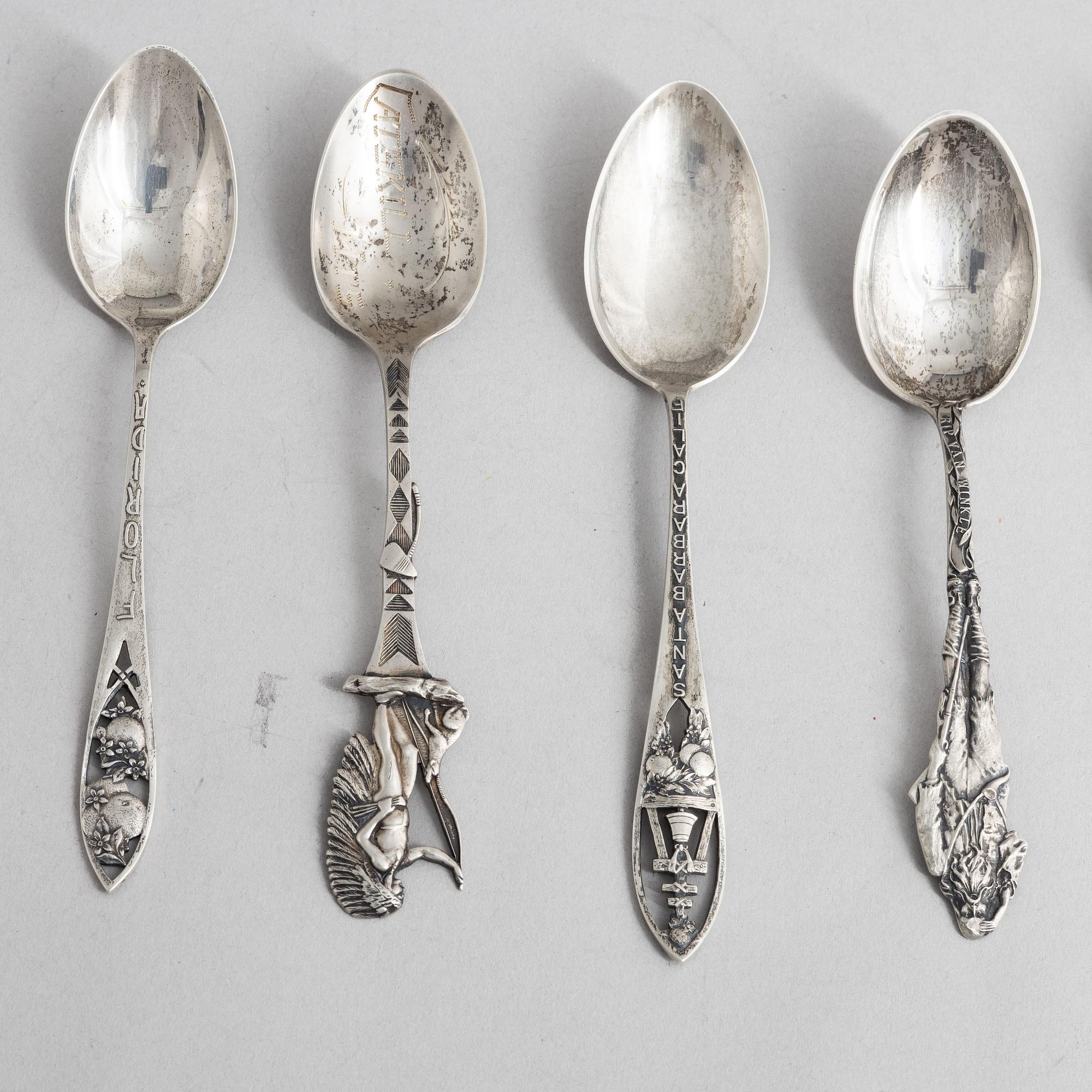 Souvenir spoons, 16 pcs, sterling silver, North America, circa first half/mid 20th Century.