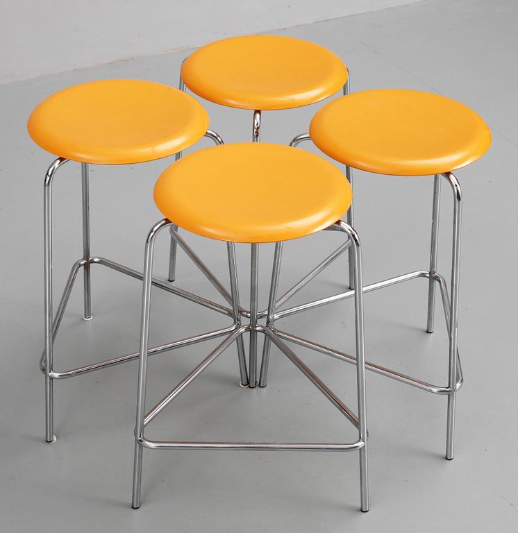 A set of four bar stools made by Fritz Hansen in 1982.