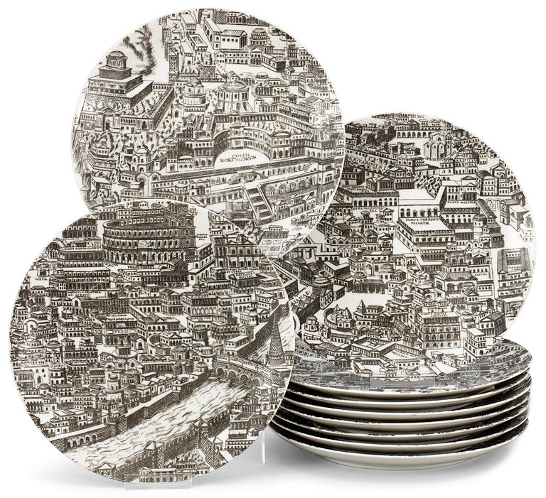 A set of 10 Piero Fornasetti "Roma" porcelain plates, Milano, Italy.