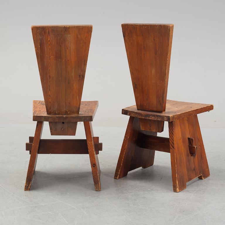 Four swedish 1930's pine chairs.