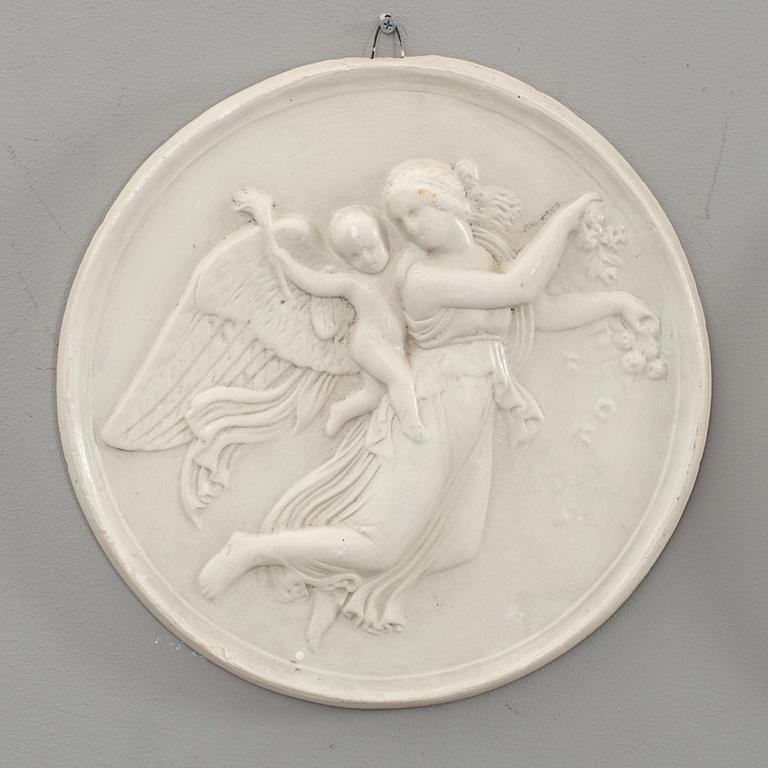 PLAKETTER, 2 st, gips, Bertel Thorvaldsen, efter, 1900-talets början.