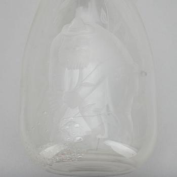 FLASKA, glas, "Kaivonkatsoja" signerad Kaj Franck, Th. Käppi Iittala, 1940-tal.