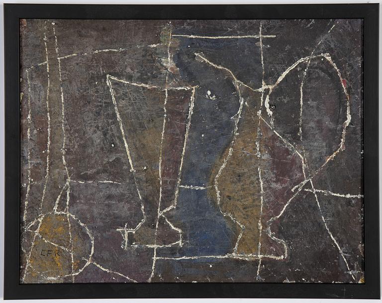 Carl Fredrik Reuterswärd, mixed media on panel, signed and verso dated -52.