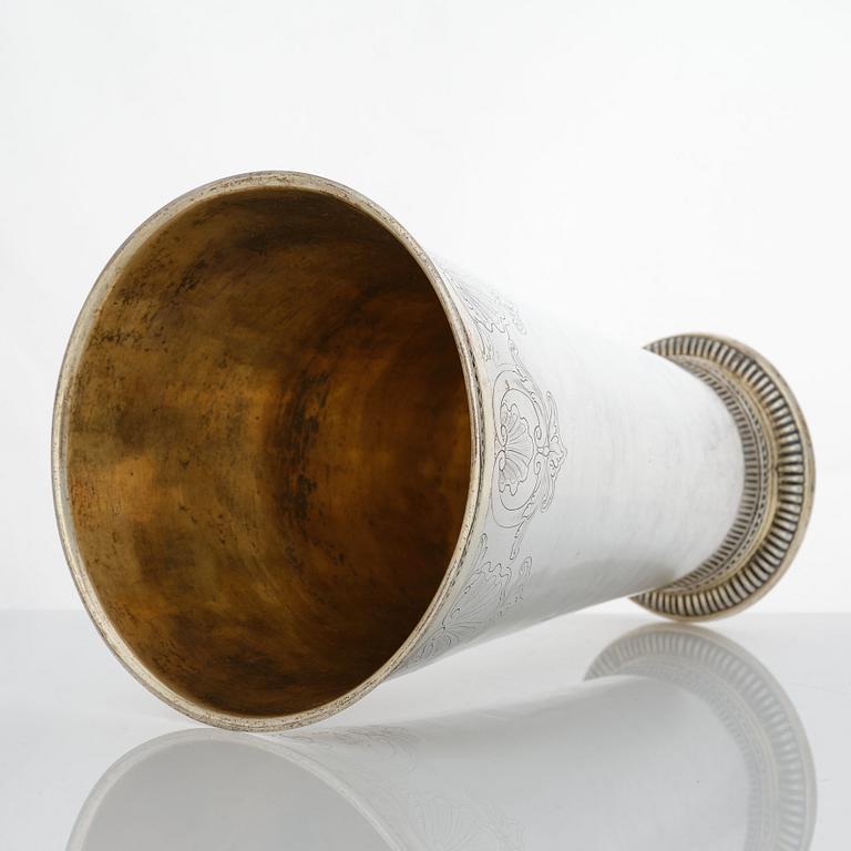 A Swedish 18th century prcel-gilt silver beaker, mark of Gustaf Stafhell, Stockholm 1742.