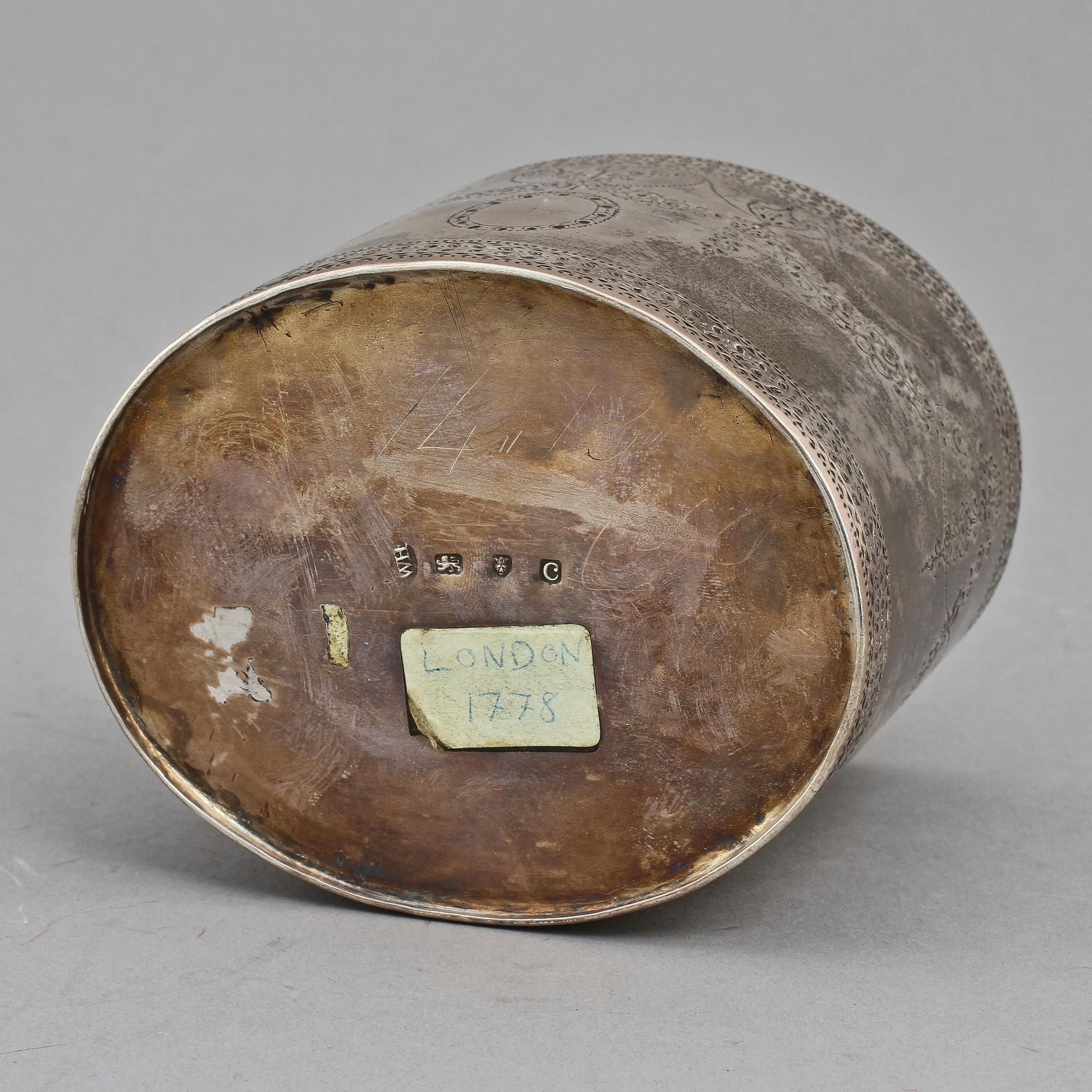 SOCKERSKRIN, silver, William Holmes, London, England, 1778. Vikt 433 g.