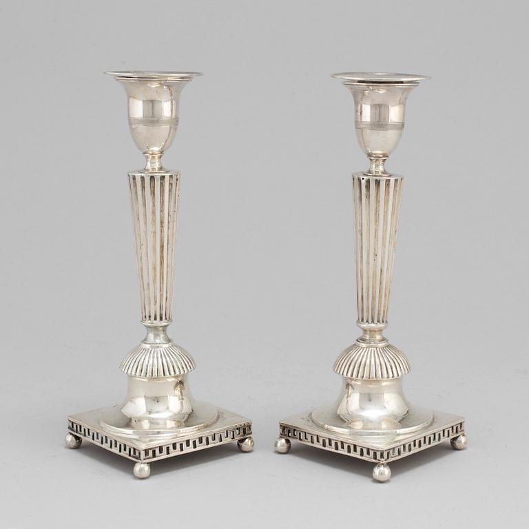 A Swedish pair of early 19th century silver candlesticks, mark of Petter Adolf Sjöberg, Stockholm 1813.