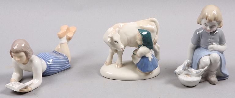 FIGURINER, 3 st, porslin, bla B&G.