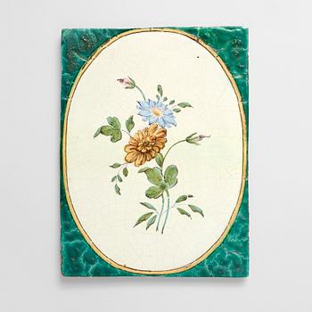 1377. A faience tile, possibly Stralsund or Stockelsdorf, circa 1770.