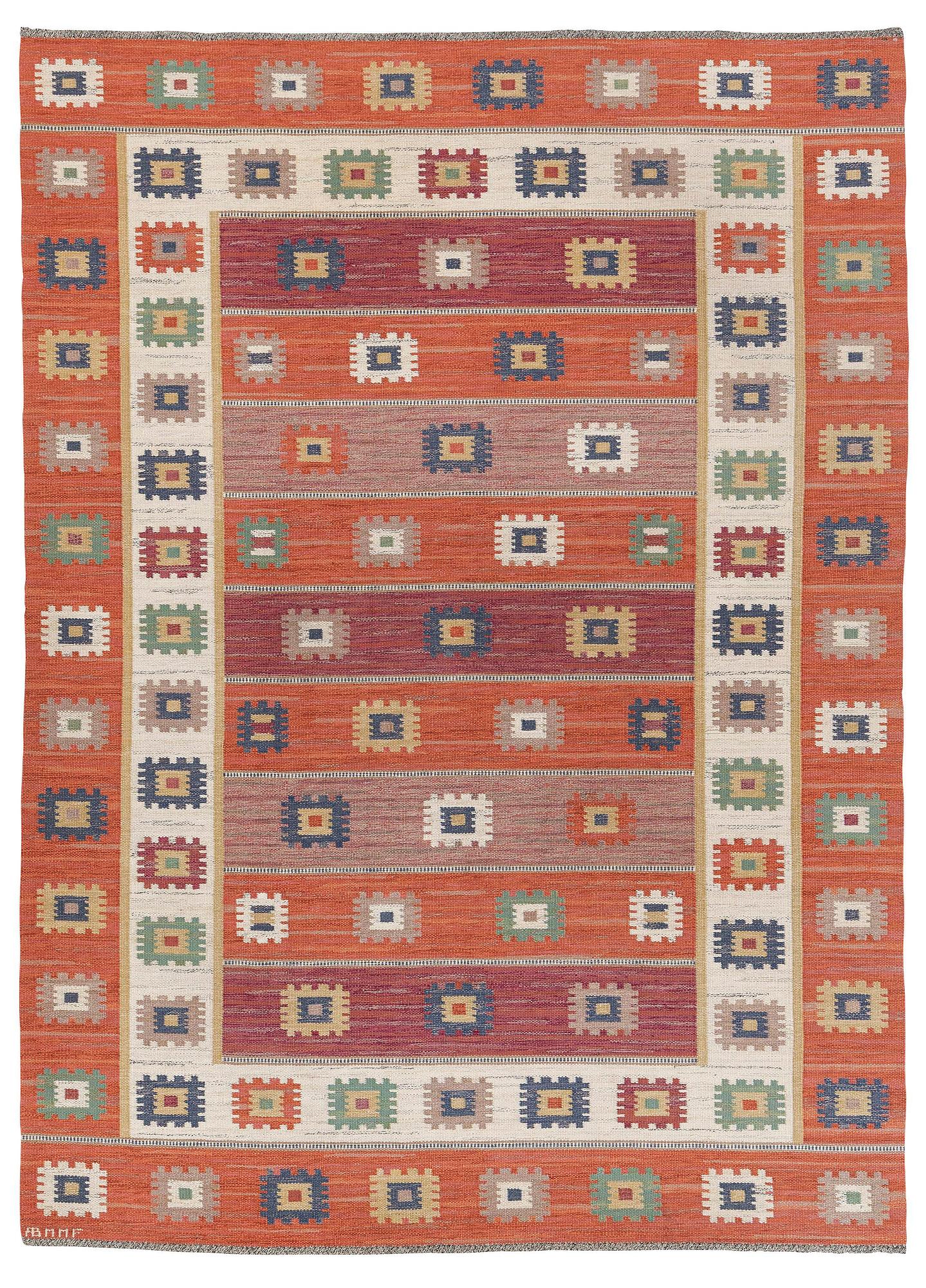 Märta Måås-Fjetterström, a carpet, 'Röd grön äng', flat weave, c. 345 x 251 cm, signed AB MMF.