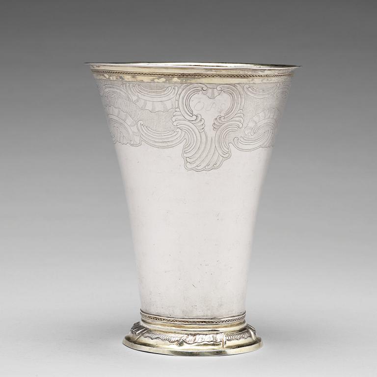 A Swedish 18th century parcel-gilt silver beaker, mark of Johan Berg, Stockholm 1775.