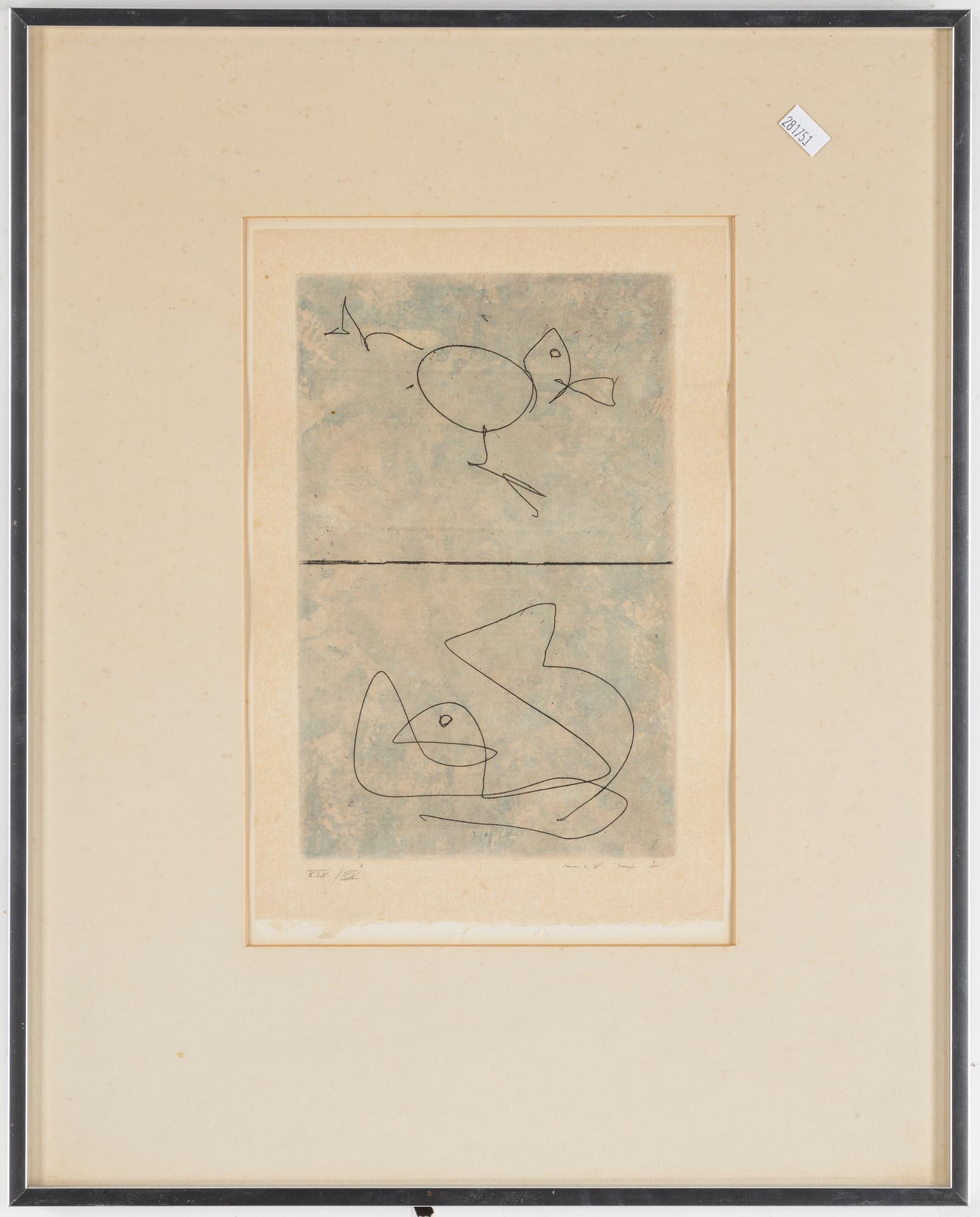 MAX ERNST, färgakvatintetsning, 1972, signerad med blyerts och numrerad XIX/XX.