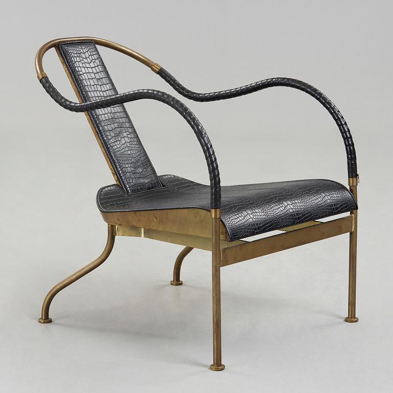 A Mats Theselius brass and black leather 'El Rey' easy chair, Källemo, Sweden 1999.