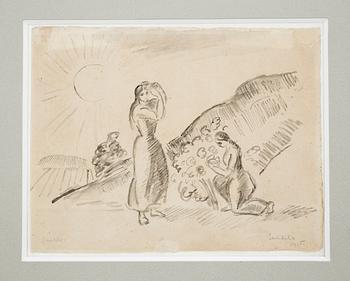 GÖSTA SANDELS, teckningar, 2 st,  kol och blyerts på papper samt akvarell. Signerade och daterade.