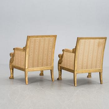 FÅTÖLJER, ett par, empirestil, 1900-tal.
