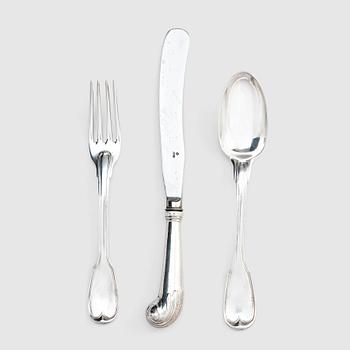 The von Fersen cutlery, a set of French silver cutlery, three pieces, 18th century.