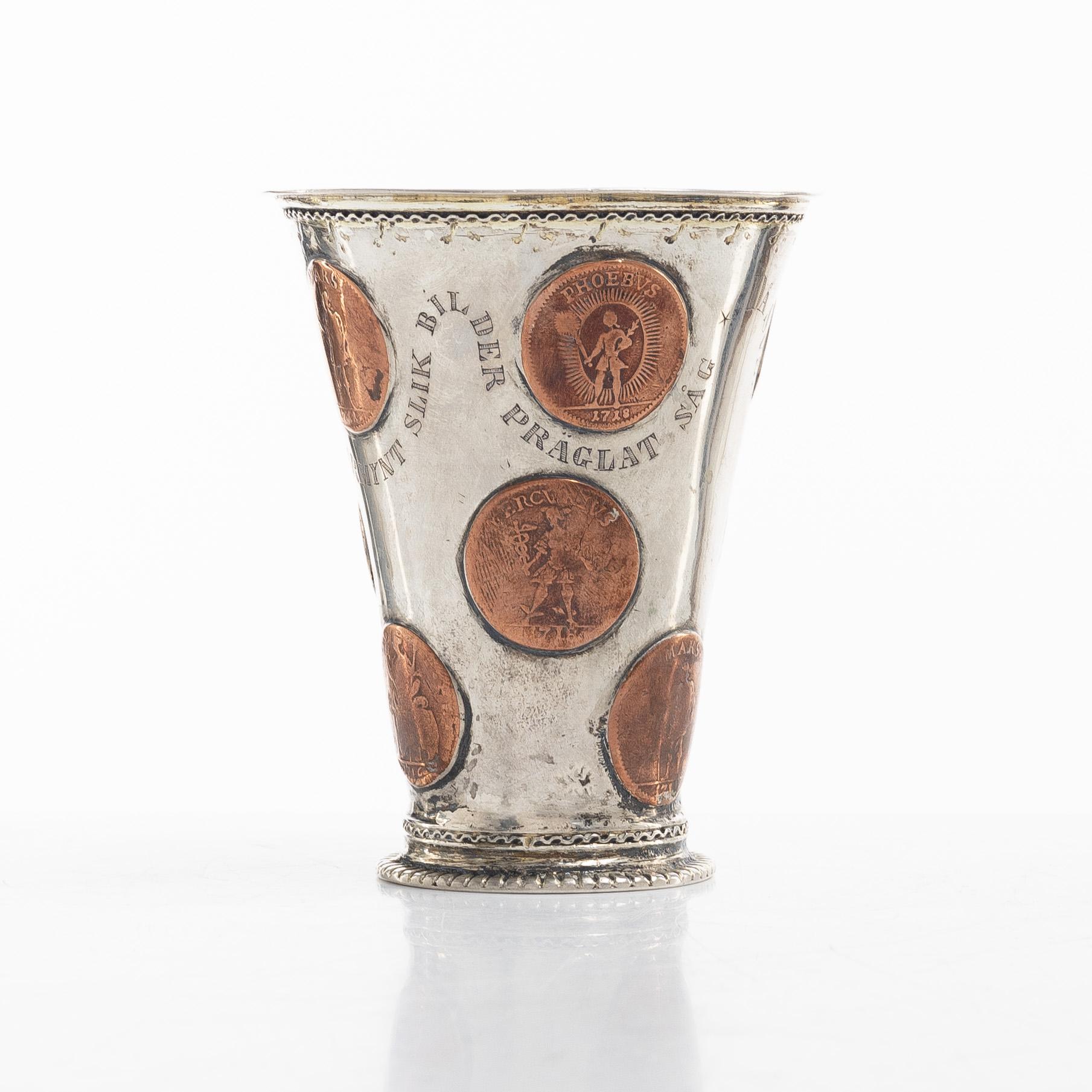A Swedish 18th century parcel-gilt silver beaker, unmarked.