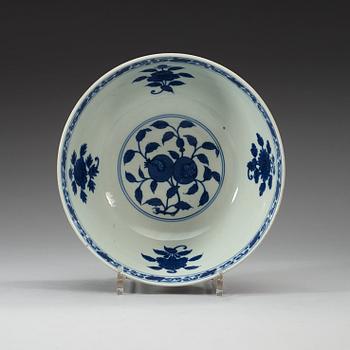 A blue and white bowl, Qing dynasty (1644-1912) with Wanli's six character mark.