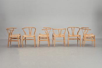 KARMSTOLAR, 6 stycken, "Y-stolen", Hans J Wegner, Carl Hansen & Sön, 1900-talets andra hälft.