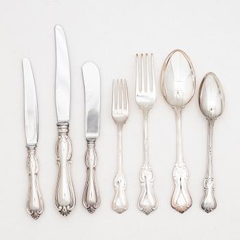 Bestickuppsättning, 79 delar, silver, modell "Olga", bl a JO Zetterström, Göteborg 1881.