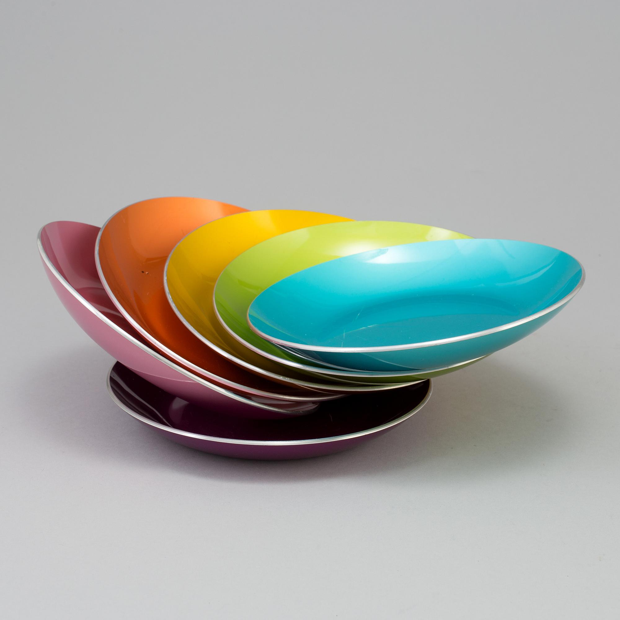 A set of six 1960´s enamel bowls probably from Emalox Norway.
