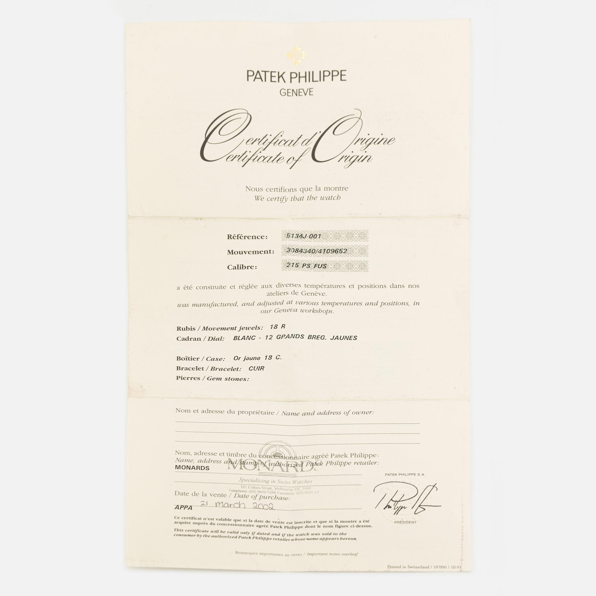 Patek Philippe, Calatrava, Travel Time, "Geneva Seal", wristwatch, 37 mm.