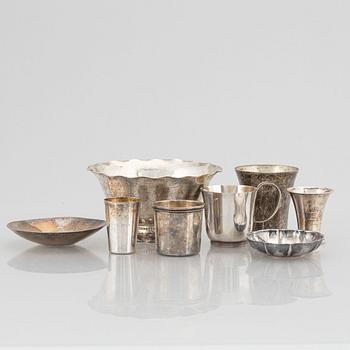 Cups and bowls, 8 pcs, silver, including GAB, Stockholm 1964.