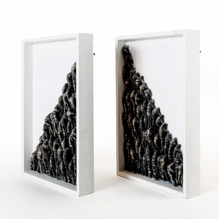 Ulla Viotti, a set of stoneware and wood wall reliefs.