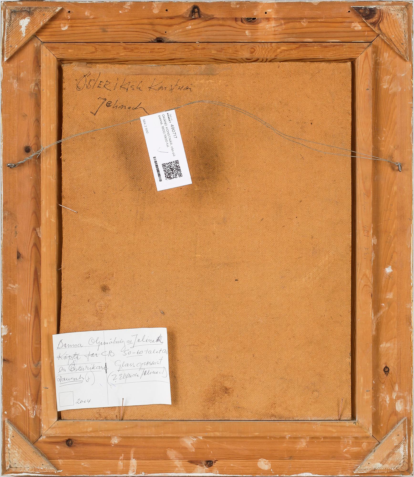 OKÄND KONSTNÄR, olja på pannå, 1800/1900-tal. Bär signatur Jelinek.