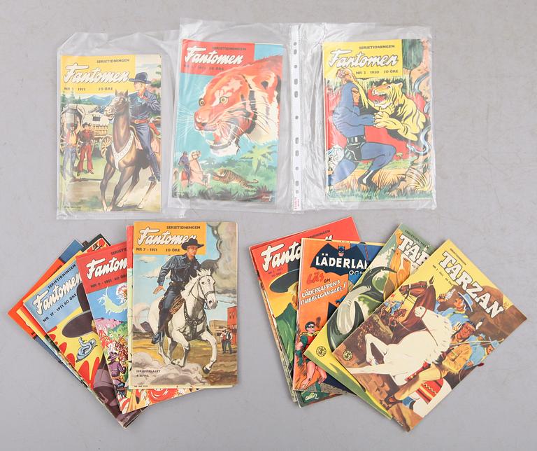 SERIETIDNINGAR, 20 st, Fantomen, Läderlappen och Tarzan, originalutgåvor 1950-52.