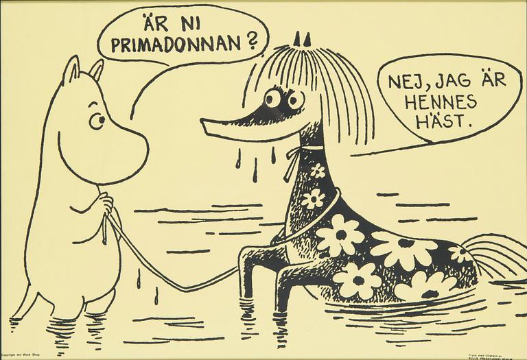 Tove Jansson, poster, Moomin, Bull's Presstjänst, Art Work Shop, 1960s.