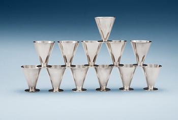 514. Wiwen Nilsson, A set of twelve Wiwen Nilsson sterling glasses, Lund 1933-51.
