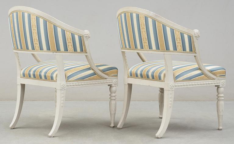 A pair of late Gustavian circa 1800 armchairs.