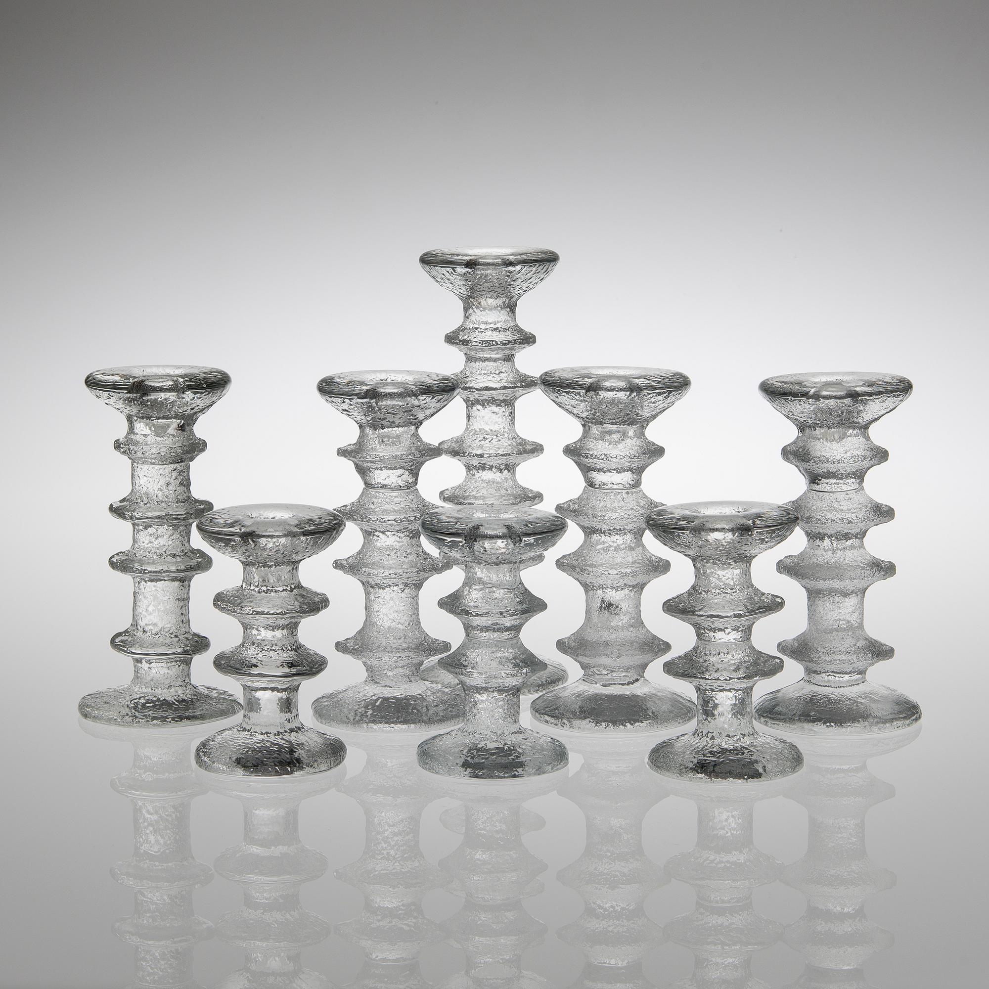 TIMO SARPANEVA, LJUSSTAKAR, 8 st, glas, "Festivo", Iittala. 5 st signerade TS.