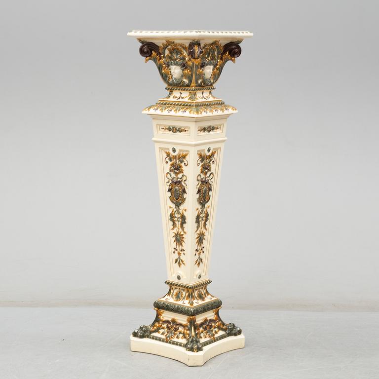 A ca 1900 Swedish majolica pedestal, signed Rörstrand.