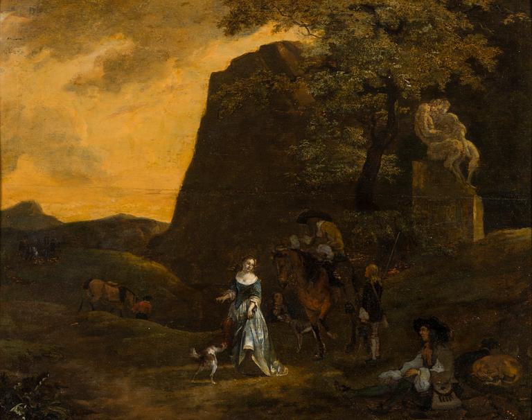 JOHANNES LINGELBACH, attributed to. RESTING RIDERS. Oil on board, 53x66 cm.