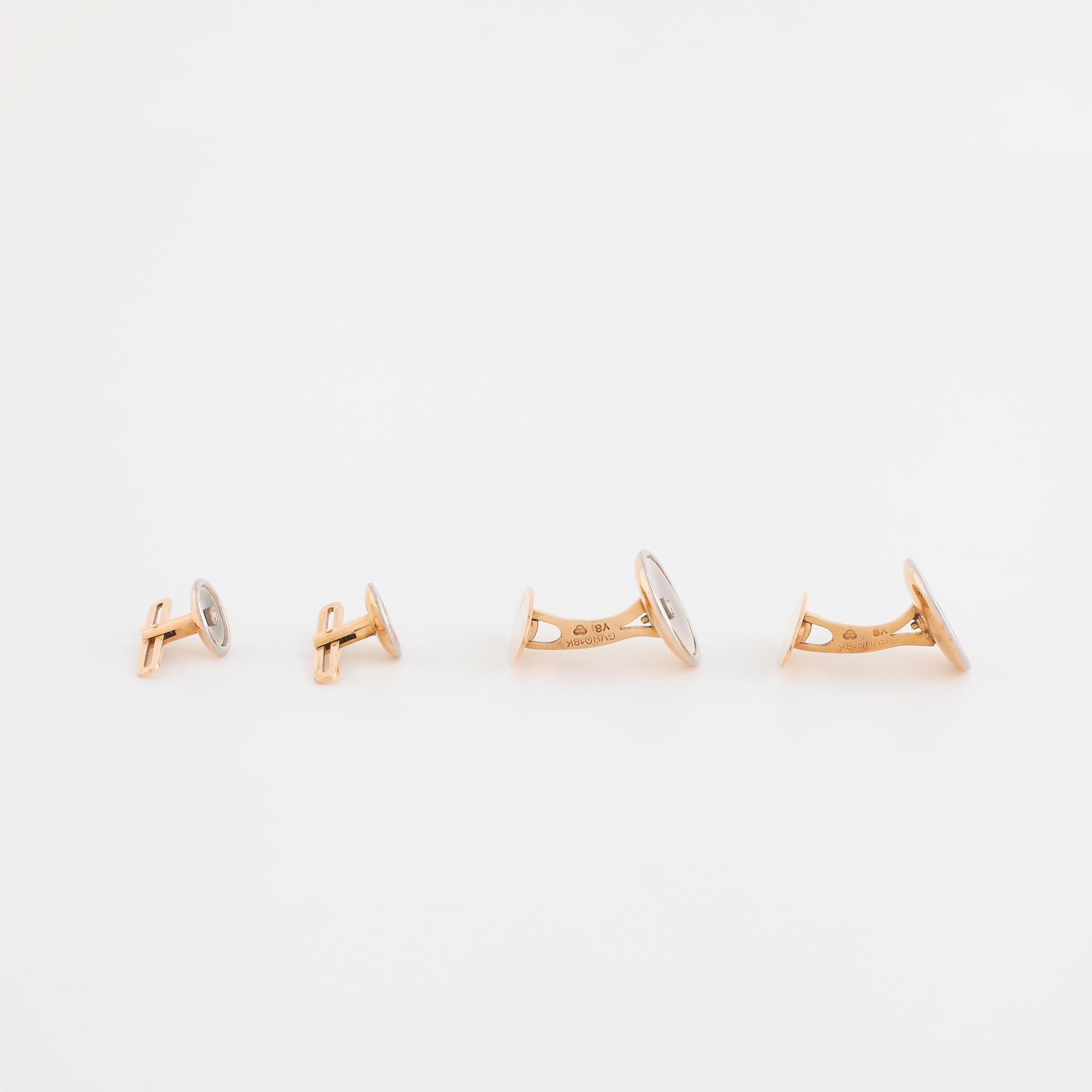 MANSCHETT- SAMT FRACKKNAPPAR, med pärlemor och åttkantslipade diamanter.