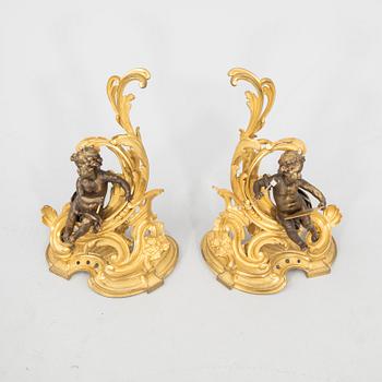 Fire Dogs, a Pair in Louis XV Style, Second Half of the 19th Century.