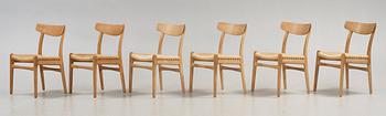 Hans J. Wegner, a set of six 'CH-23', chairs, Carl Hansen & Son, Odense, Denmark.