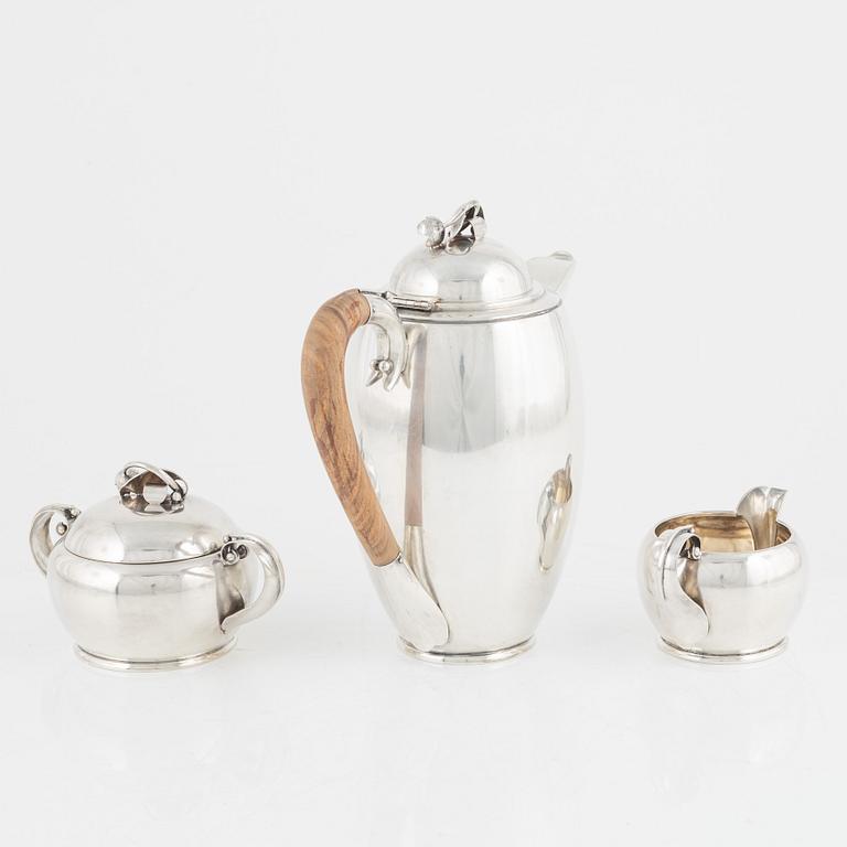 A three piece sterling silver coffee set, nordisk Silverkonst, Helsingborg, Sweden, 1948.
