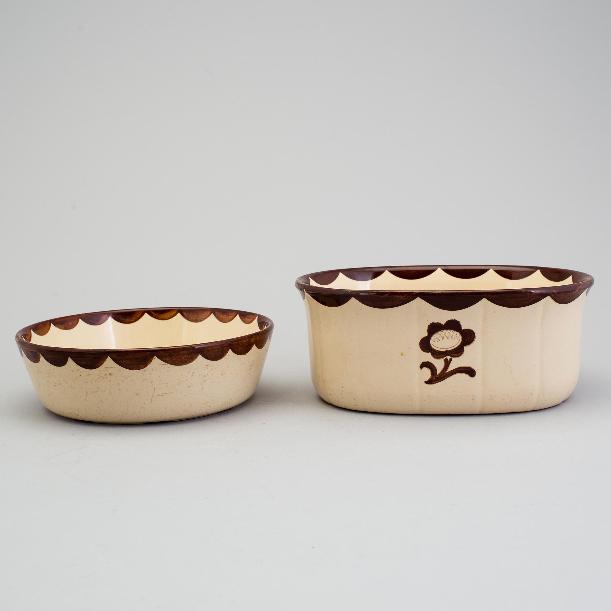 WILHELM KÅGE, servisdelar, 4 st, flintgods, "Pyro brun", Gustavsberg, i produktion 1929-55.