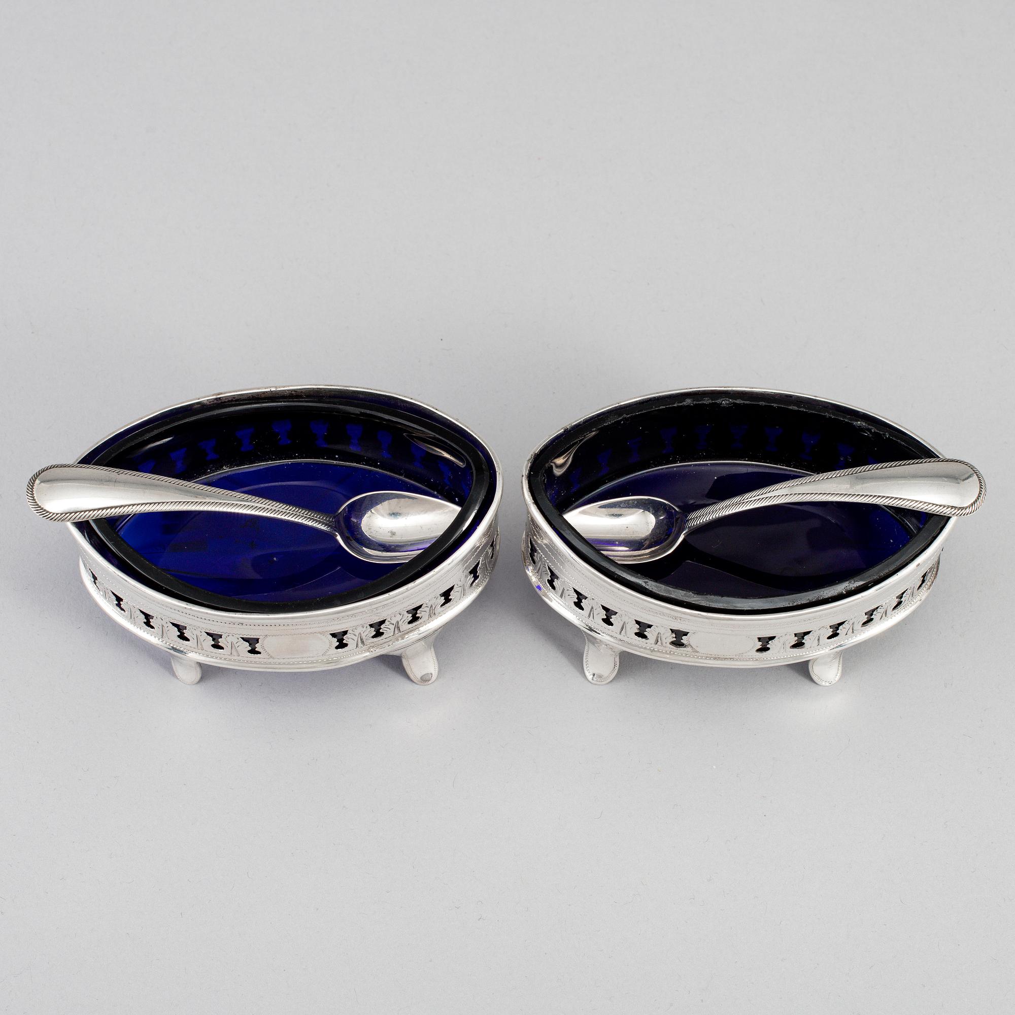 A pair of silver salt cellars, mark of H.
