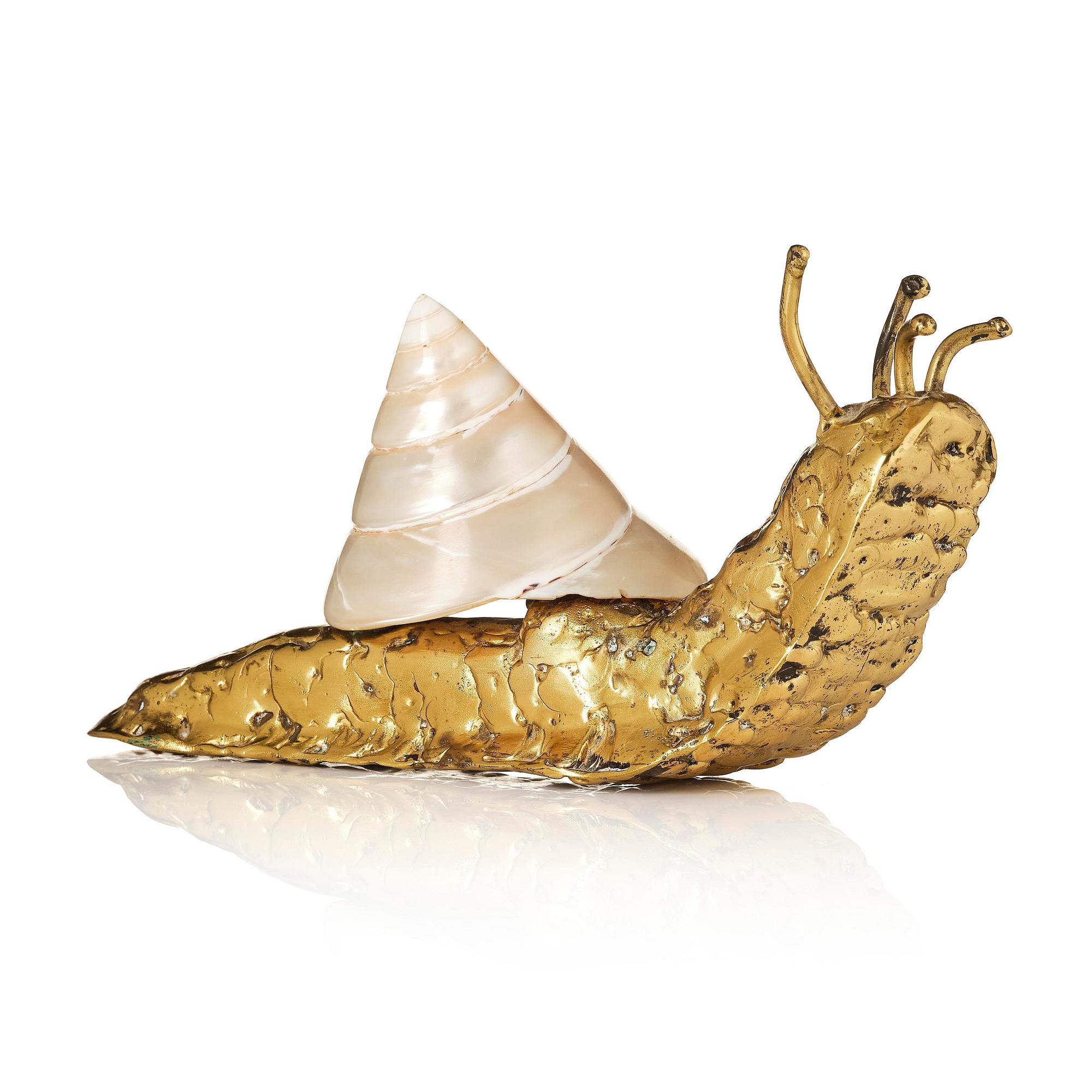 Jacques Duval-Brasseur, skulptur, snigel i brons med snäcka, Frankrike, 1970-tal.