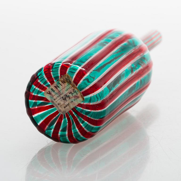 Paolo Venini, A canne bottle with stopper, labeled Venini No. 4479, Murano, Italy, 1950s.
