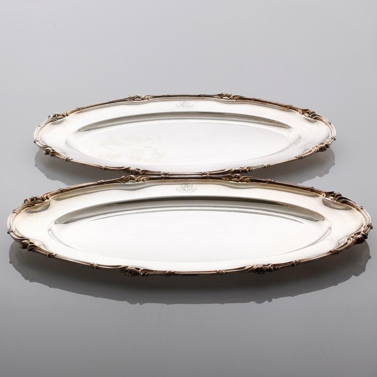 Two silvered metal serving dishes by Christofle in France, first half of the 20th century.